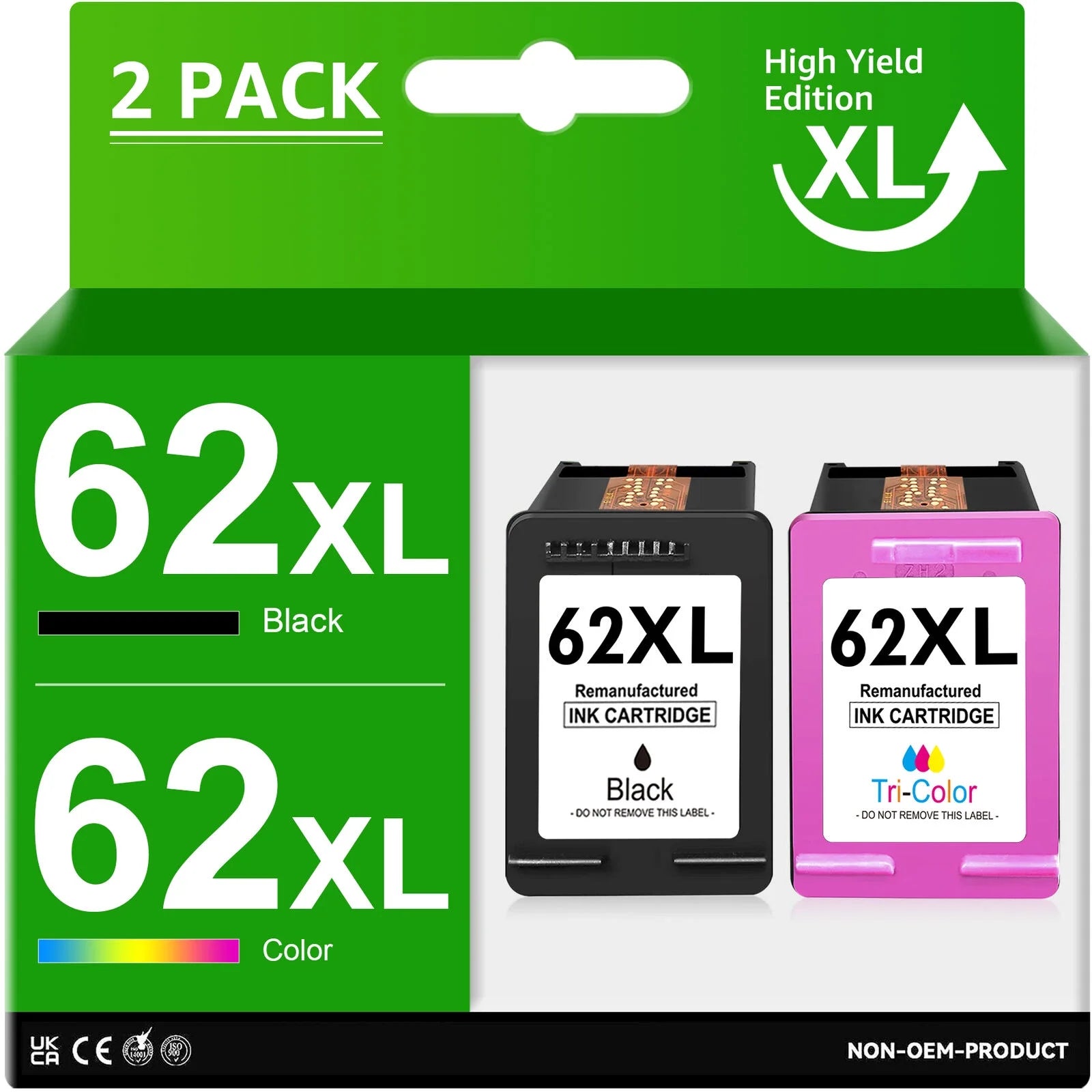 Onlyu Ink 62 Replacement for HP 62XL 62 Ink Cartridge Combo Pack to Use with Envy 5540, 5542,5640, 5642,Officejet 200c 250 258 5742 5743 5744 (1 Black, 1 Color)