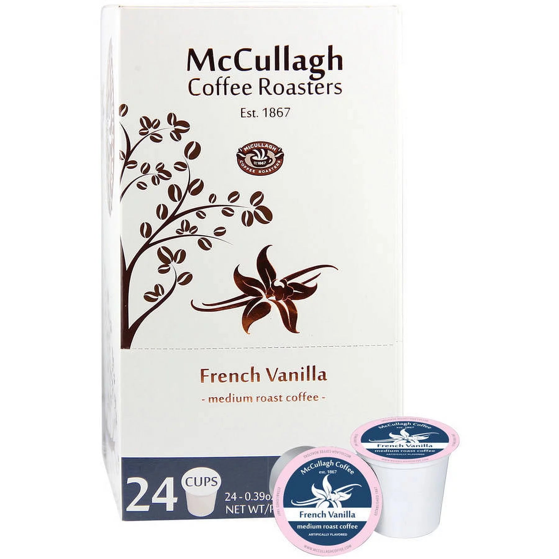 McCullagh Coffee Roasters French Vanilla Medium Roast Single Serve Coffee Cups, 24 count, (Pack of 4)