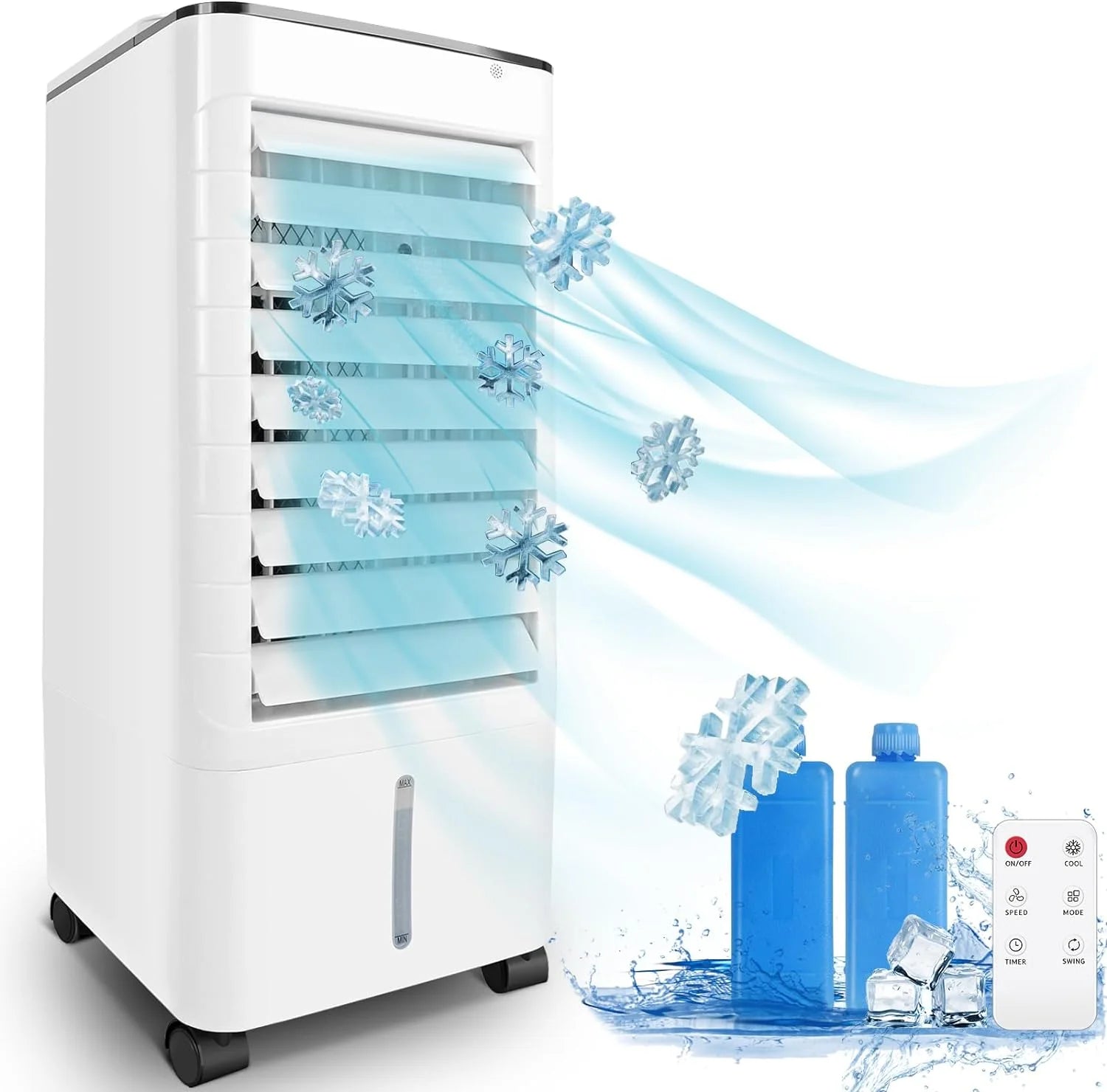 Evaporative Air Cooler,3-IN-1Portable Air Conditioners and Windowless Room Cooler Humidification-Ice Packs-12 Hour Timer-Remote Control,Ideal for Home, Office, Bedroom, Kitchen,School,Garage (??Pearl