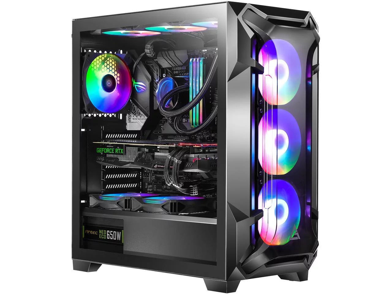 New Whitebox RTX 3080 PC Tower 10/12 Core CPU 16 GB DDR4 Ram 1 TB SSD 4 TB HDD Windows 10 Pro USB 802.11ac Adapter Antec Dark League DF600 Black Case