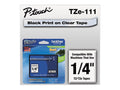 Brother TZE111TZe Standard Adhesive Laminated Labeling Tape, 1/4w, Black on Clear