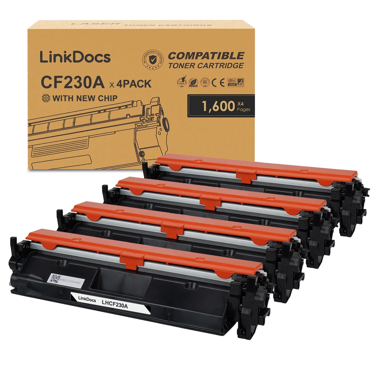 LinkDocs 30A CF230A Toner Cartridge Replacement for HP 30A CF230A Black Toner Cartridge used with HP Laserjet Pro MFP M203dw M227fdw M227fdn M203d M203dn M227sdn M227 M203 Printer (Black 4-Pack)