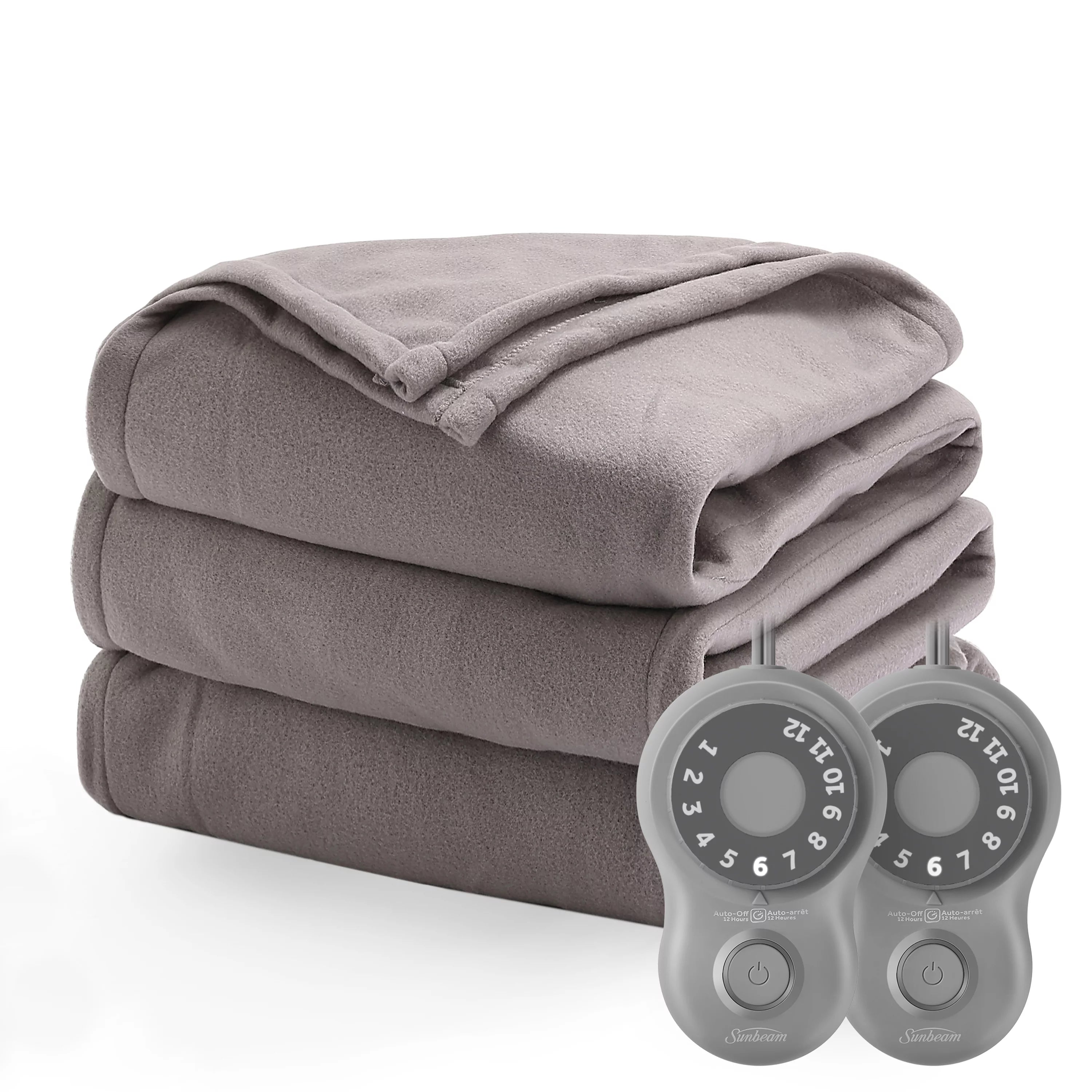 Sunbeam Grey Fleece Electric Heated Blanket Queen Size, 90 x 84
