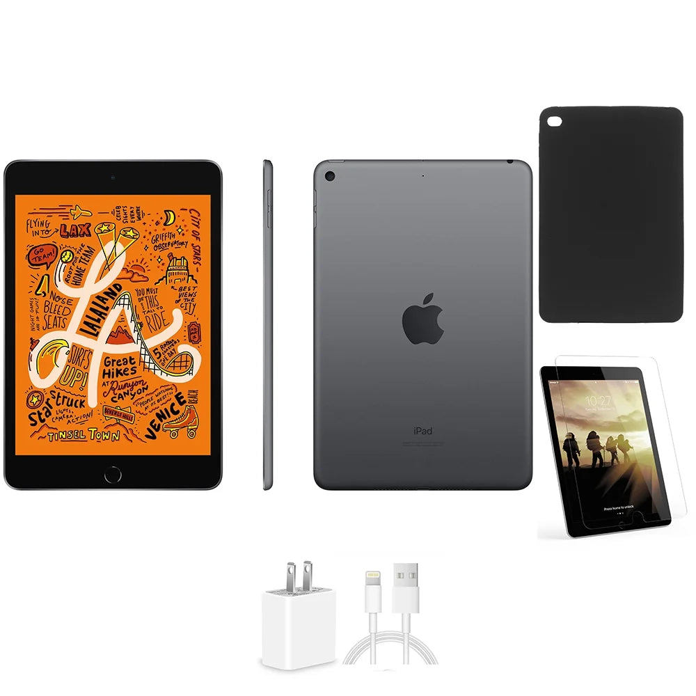 Restored Apple iPad Mini 4 7.9-inch, Space Gray, Wi-Fi +4G Unlocked, 128GB, Comes With Bundle: Tempered Glass, Case, Charger - Plus Free Shipping! (Refurbished)