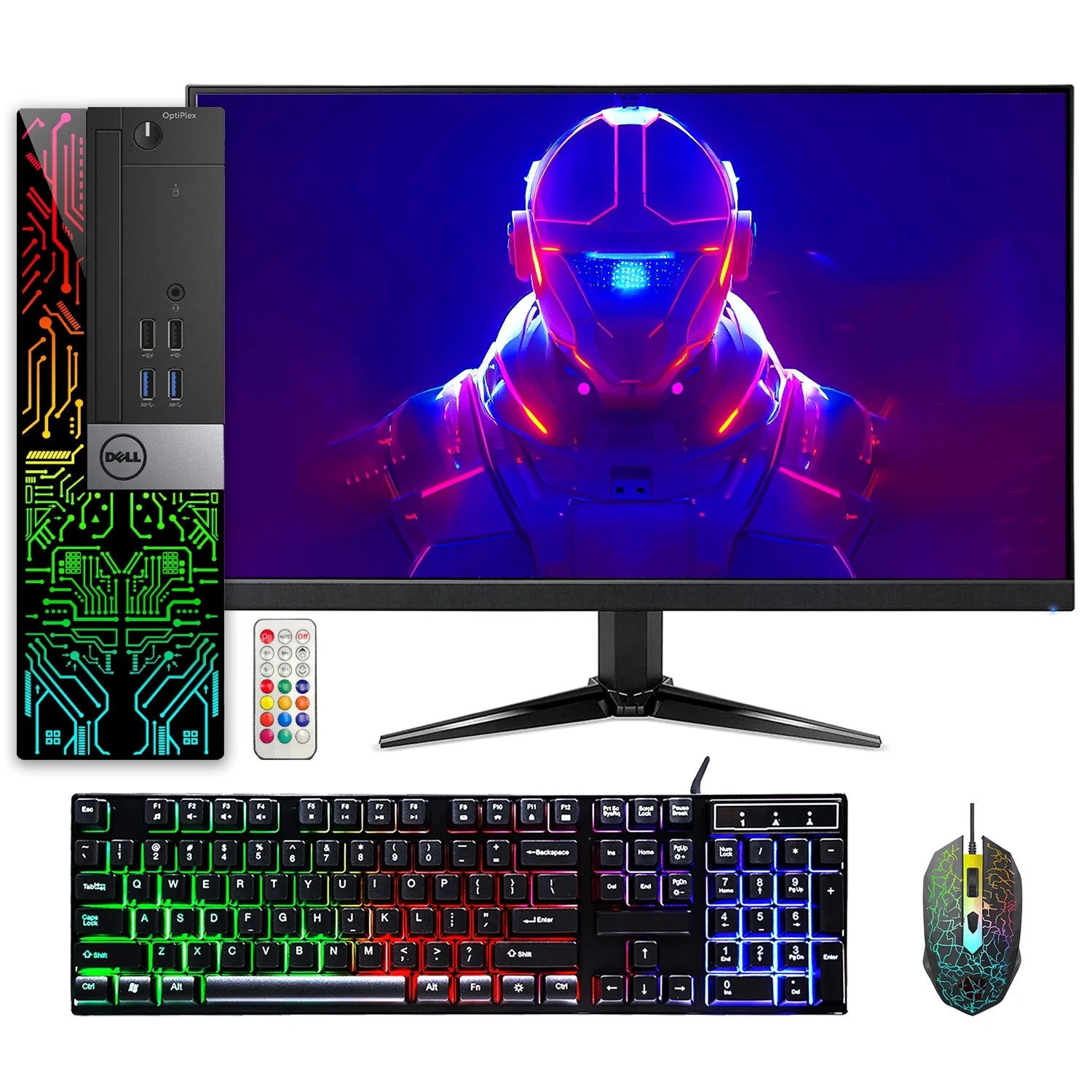 A Grade RGB Gaming Desktop with 24 Inch Gaming Monitor - Dell OptiPlex Computer i7 6th Gen Processor GeForce GT 1030 2GB 16GB RAM 512GB SSD Win 10 Pro WIFI HDMI