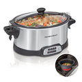 Hamilton Beach Stay or Go Sear and Cook Programmable Slow Cooker, 6 Quart Capacity, Clip Tight Lid for Portability, Removable Crock, Silver, 33663