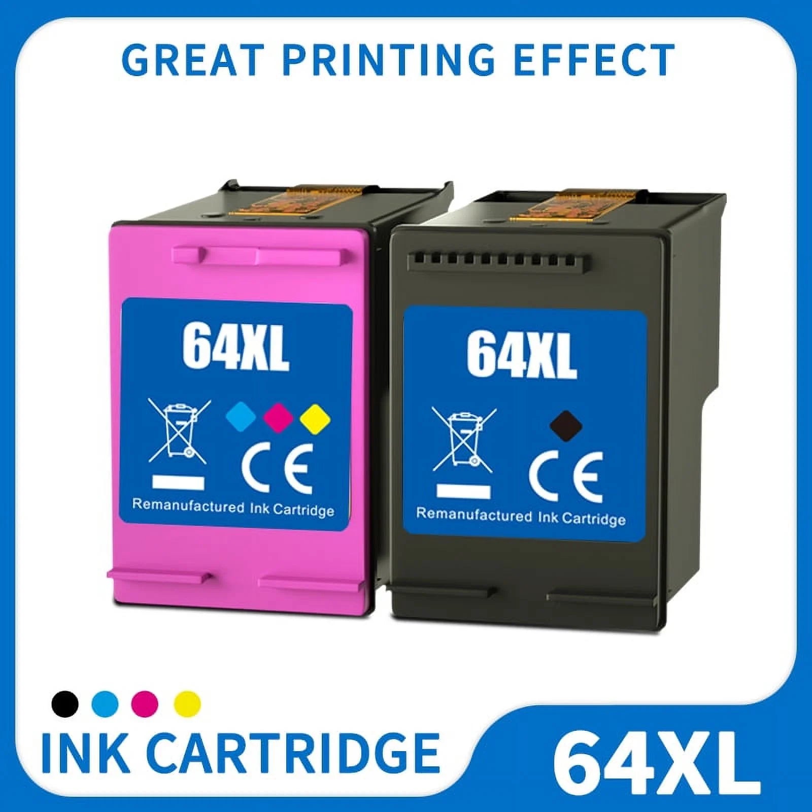 64XL Ink Cartridge Replacement for HP 64XL 64 XL Ink Cartridge for Envy Photo 7855 7155 6255 7164 7830 7858 7800 6230 7120 Tango ink X Printer (Black Tri-Color, 2-Pack)