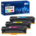 Toner Bank 3-Pack Compatible Toner Cartridge for HP W2111A W2112A W2113A 206A LaserJet Pro M283fdw M255dw MFP M283cdw M282nw M283 M255 Printer Ink WITH CHIP, Cyan, Magenta, Yellow
