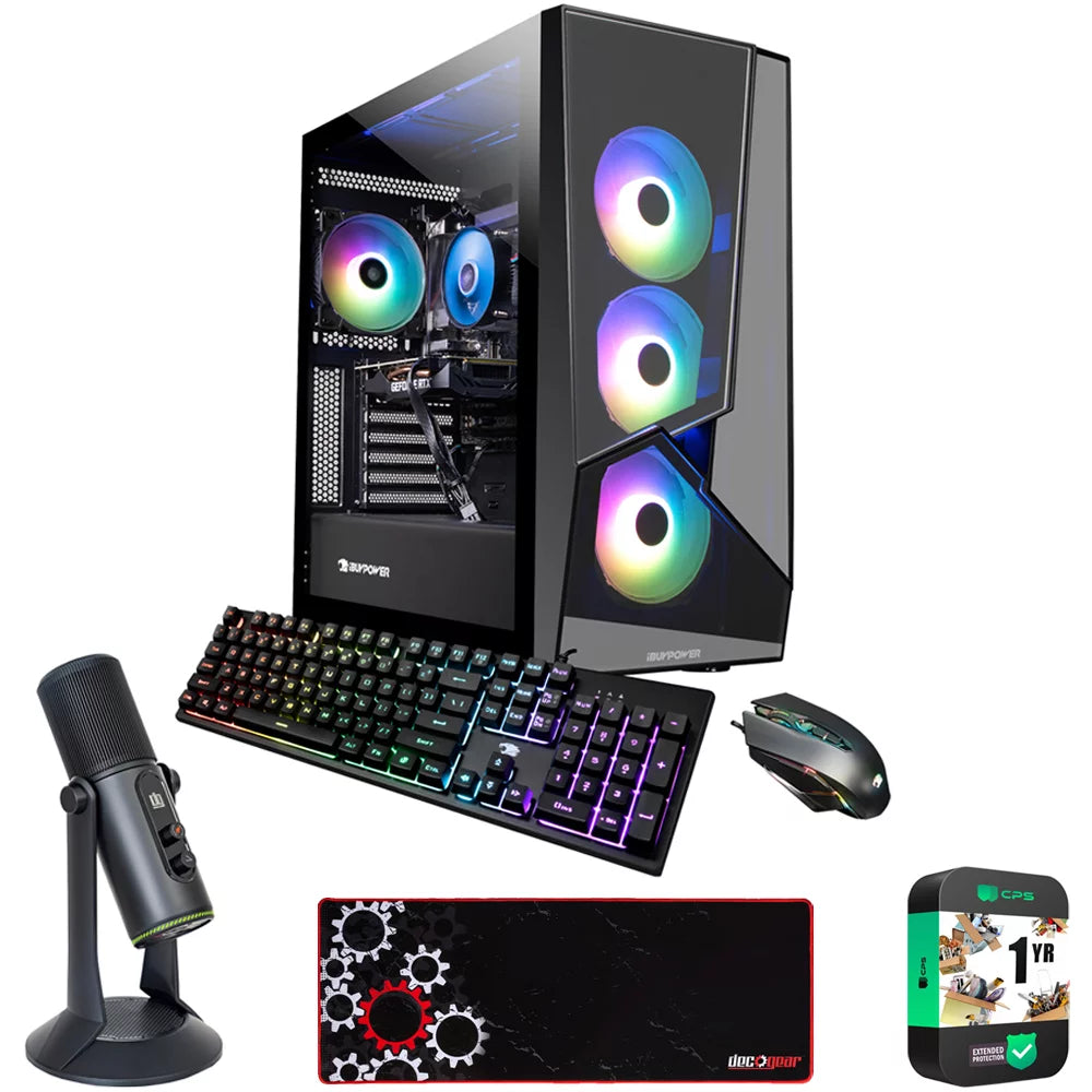 iBUYPOWER 216i Slate5MR Gaming Desktop Nvidia RTX 3060 12GB Intel Core i7-11700F 2.5GHz Bundle with Deco Gear Gaming Mouse Pad, Deco Gear PC Gaming Microphone and 1 Year Extended Protection Plan