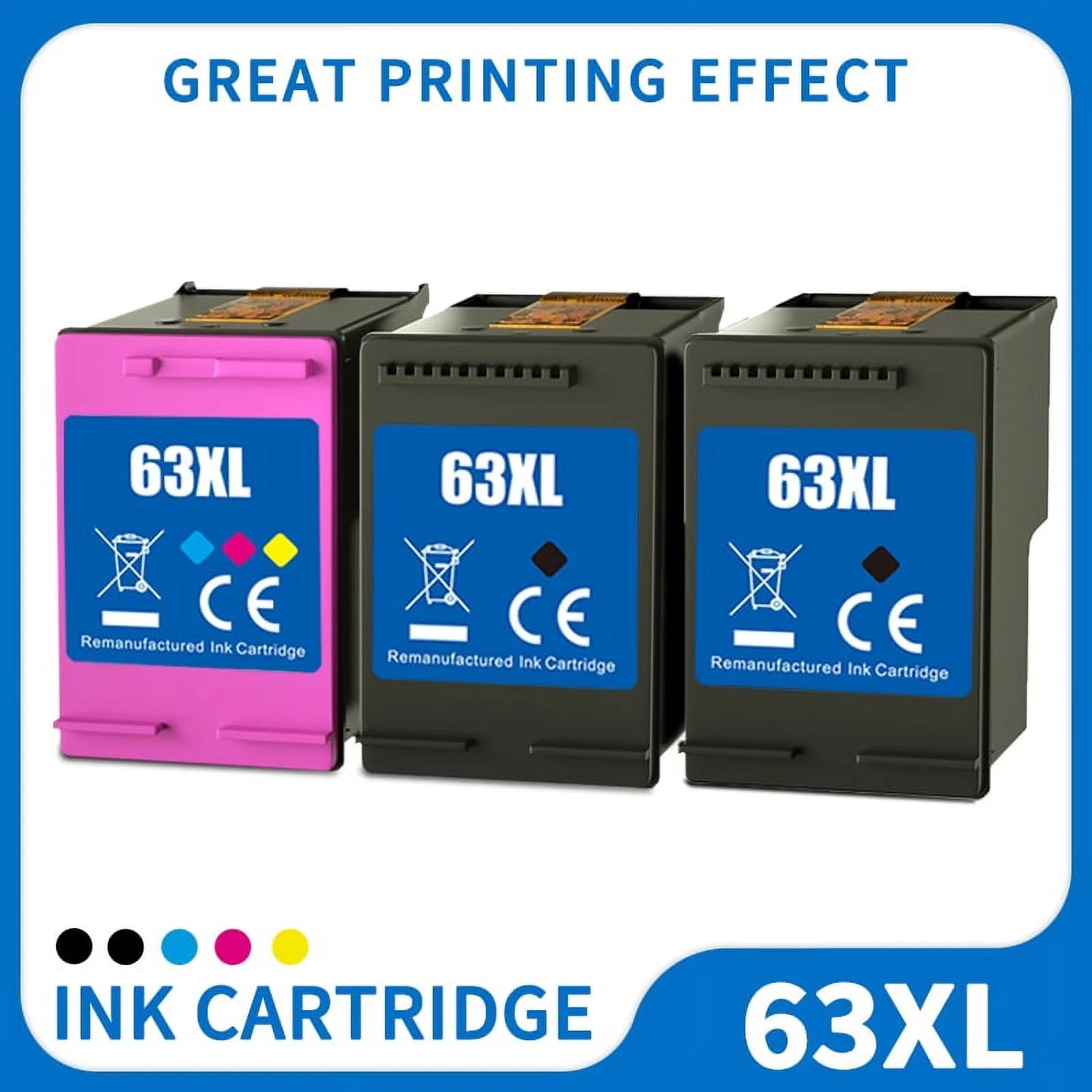 63xl Ink for HP 63 Ink Cartridges for 63xl Ink Cartridge for HP Officejet 3830 Ink 3631 3632 3830 4650 5255 5258 4655 5252 Envy 4520 4512 Printer (2 Black, 1 Tri-Color,3 Pack)