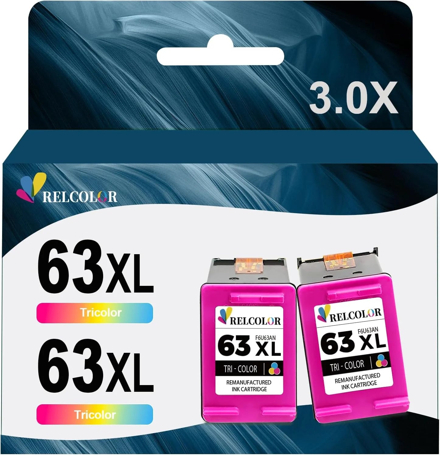 63XL Color Ink Cartridges 2 Pack Replacement for HP 63 XL HP63 HP63XL Compatible with Officejet 3830 4650 4652