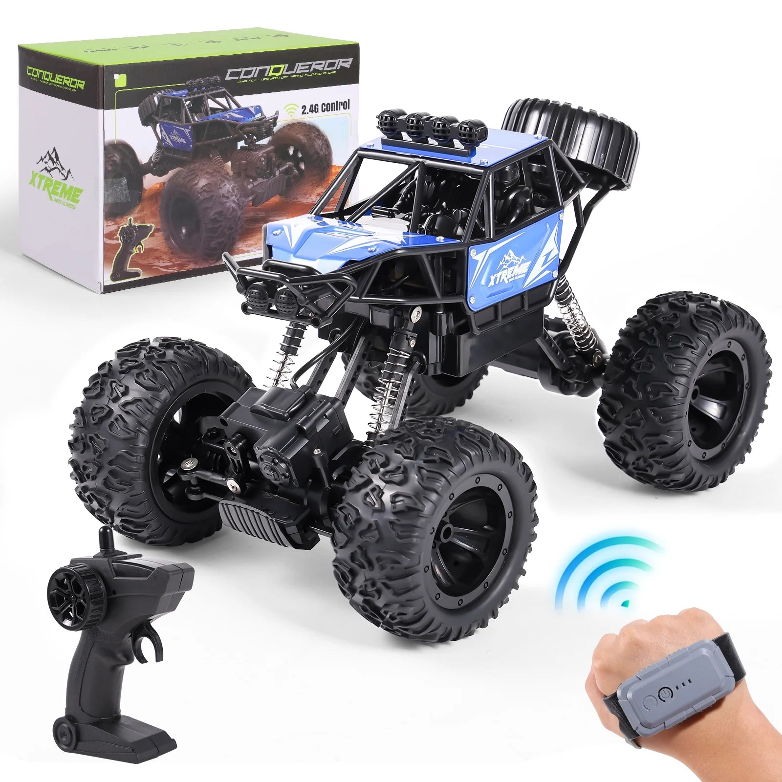 AOKESI Remote Control Truck, 4WD 2.4G RC Car Toy Rock Crawler, All Terrain Off Road Climb Monster Truck Toy, Drift 360¡ã Spins Stunt Car for Toddlers Teens Adults