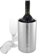 Wine Chiller Bucket - Double Wall Stainless Steel Barware - Wine & Champagne Holder - Cooler For Home, Bars, Restaurants, Use - Ribbed & Shiny, 1.6 Qt