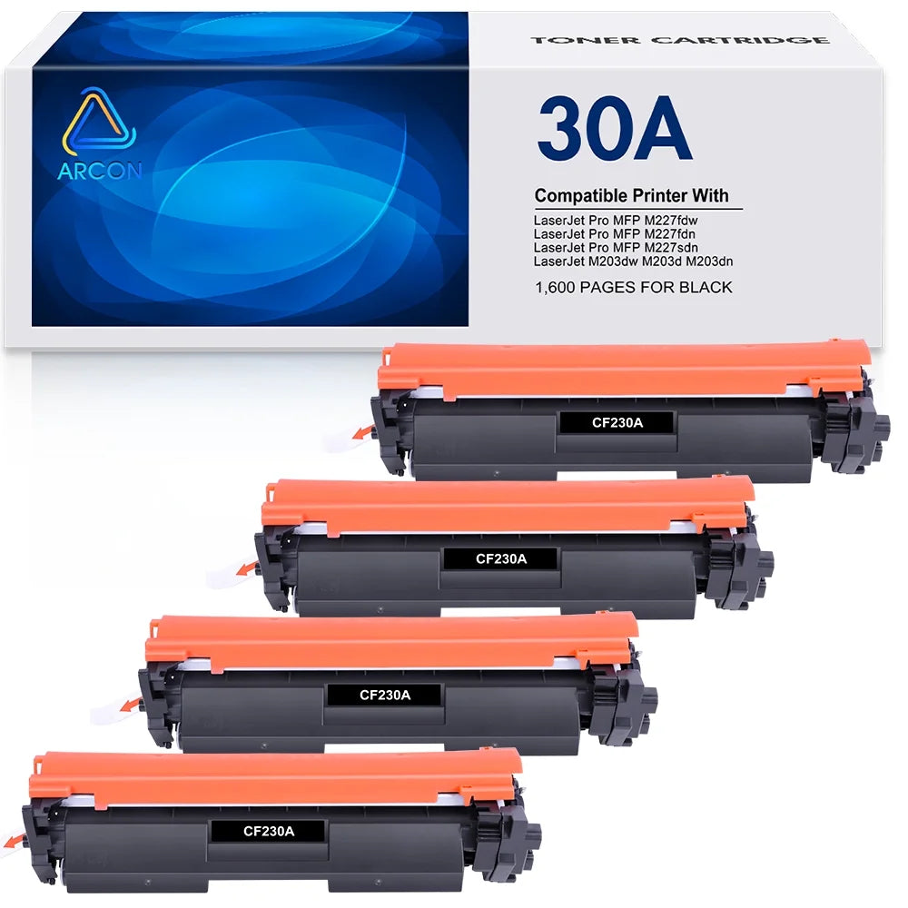 Arcon 30A CF230A 30X CF230X Toner CartridgesvCompatible for HP LaserJet Pro MFP M227fdw M227fdn Pro M203dw M203d M203dn High Yield Printer (Black,4-Pack)