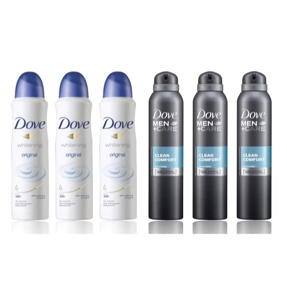 3 Dove Men+Care Clean Comfort & 3 ORIGINAL Deodorant Spray  150 ml (TOTAL of 6)
