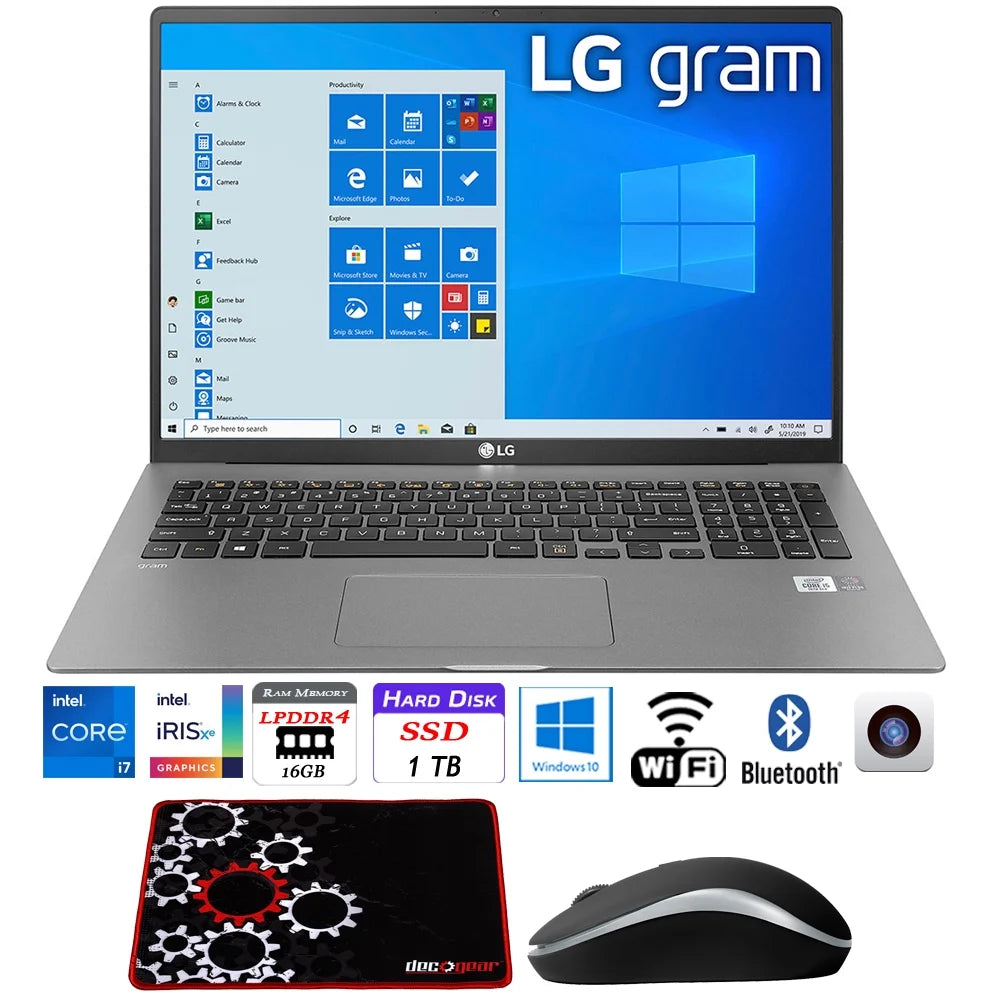 LG gram 17 WQXGA 2560x1600 11th Gen Intel i7-1165G7 16GB/1TB SSD Laptop Bundle with Bytech Wireless Mouse + Deco Gear Medium Sized Pro Gaming Mouse Pad