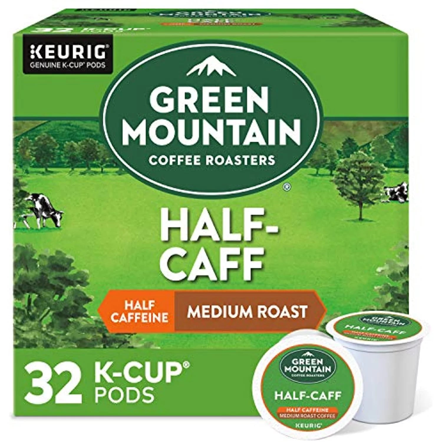 Green Mountain Coffee Roasters Half Caff Keurig Single-Serve K Cup Pods, Medium Roast Coffee, 32Count, Half Caff, 32Count