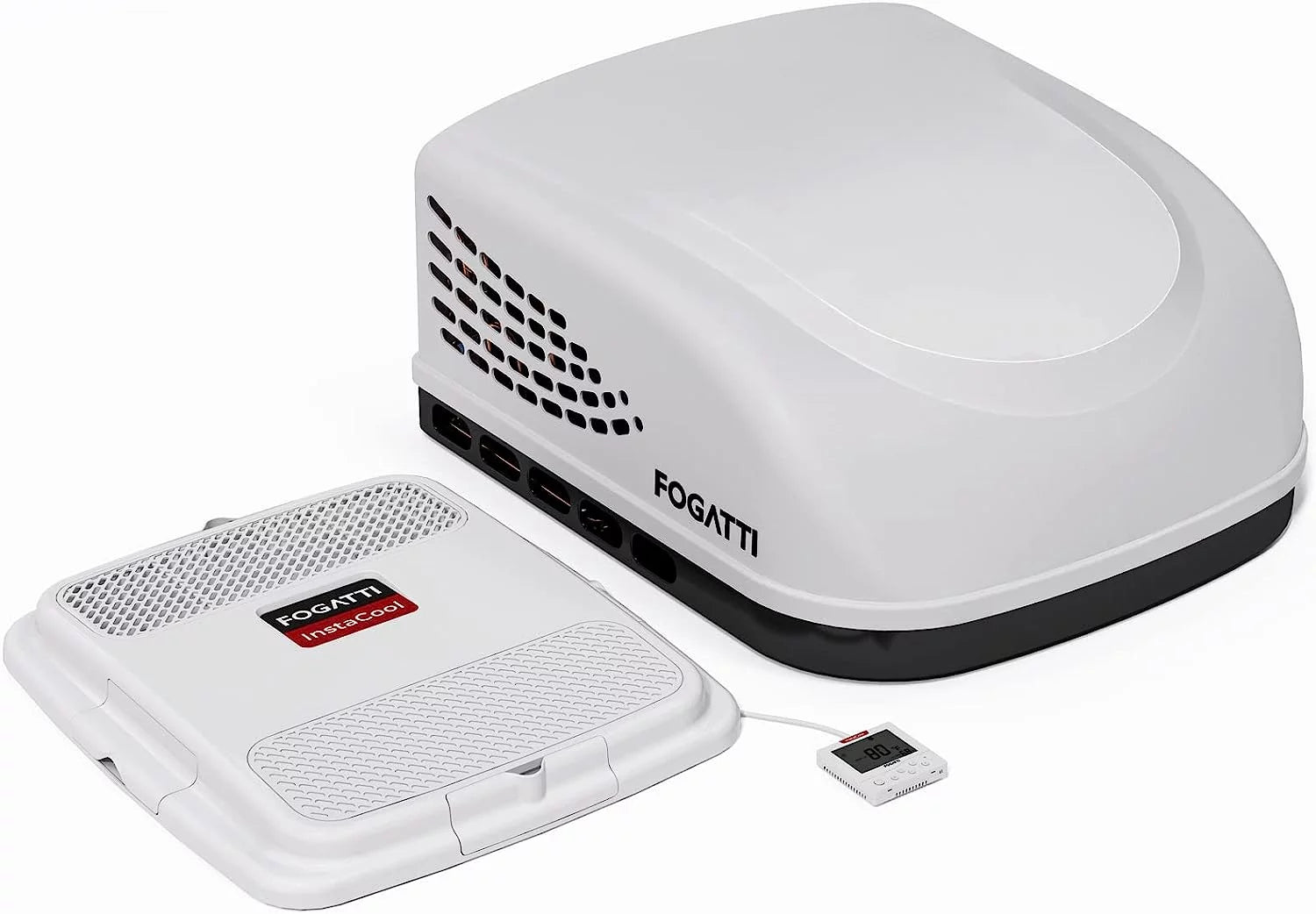 FOGATTI All-in-One Unit RV Rooftop Air Conditioner 15,000 BTU and 65 dB(A) Air Distribution Box & Remote Controller Included