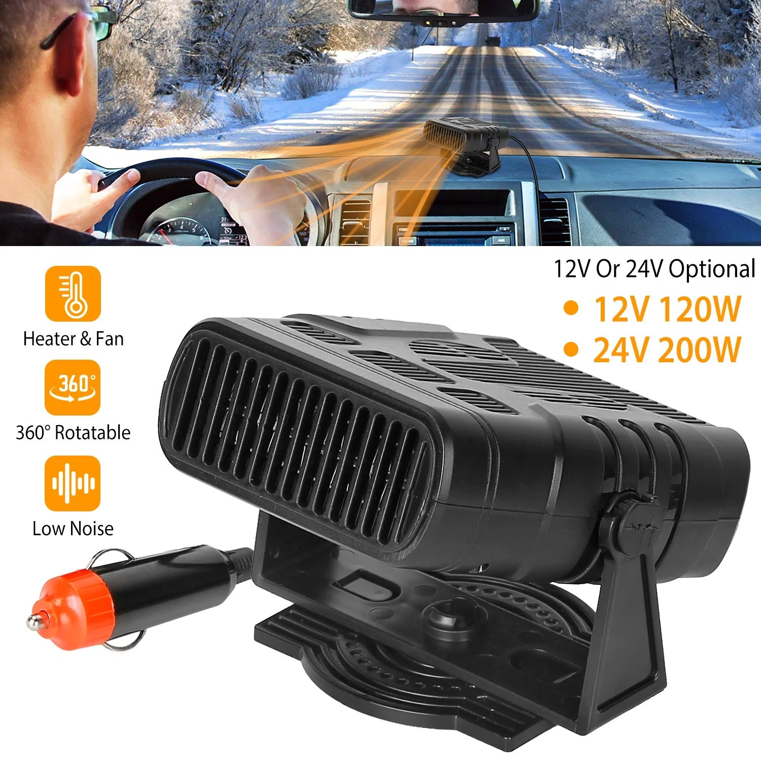 iMountek 12V 120W Portable Car Heater Heating Fan 2 in 1 Defroster Demister Windshield Heater Automotive Cooling Fan