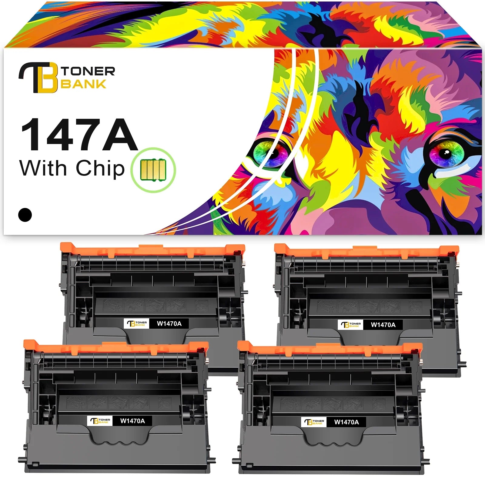 147A W1470A Black Toner Cartridge With Chip Compatible for HP 147A 147X W1470A W1470X LaserJet M610n M611dn M611x M612dn M612x MFP M634h M635fht M635h M636fh M610 M611 M612 Printer Ink (4-Pack)